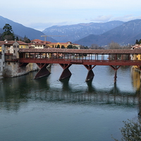 Buy canvas prints of  Alpini bridge in Bassano Del Grappa by Angela Starling
