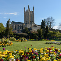 Buy canvas prints of St Edmundsbury Cathedral with flowers by Mark Roper