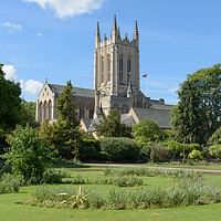 Buy canvas prints of St Edmundsbury Cathedral with flower borders in fo by Mark Roper