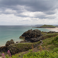 Buy canvas prints of St Ives Porthmeor Beach with dark clouds by Mark Roper
