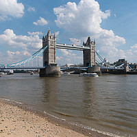 Buy canvas prints of Tower Bridge in London with Thames shoreline by Mark Roper