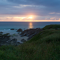 Buy canvas prints of Fistral Beach, Newquay - Sunset With Rocks by Mark Roper