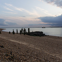 Buy canvas prints of River Orwell sunset from Felixstowe with groyne by Mark Roper