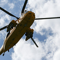 Buy canvas prints of Sea King Search and Rescue Helicopter From Below by Mark Roper
