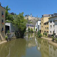 Buy canvas prints of Sunny alzette river scene in Luxembourg from Rue M by Mark Roper