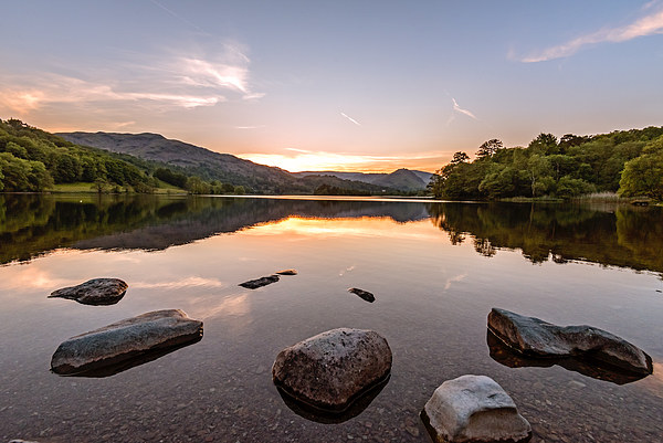 Sunset over Lake Grasmere Picture Board by John Vaughan