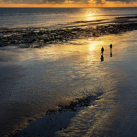 Buy canvas prints of  Sunset Strolls, Worthing Beach by Len Brook