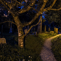 Buy canvas prints of  Night in the Graveyard, St. Just in Roseland by Len Brook