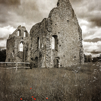 Buy canvas prints of Boxgrove Priory Ruins with Poppies by Len Brook