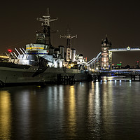 Buy canvas prints of HMS Belfast and Tower Bridge, London by Len Brook