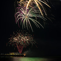 Buy canvas prints of Fireworks from Worthing Pier by Len Brook