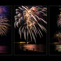 Buy canvas prints of Worthing Beach Fireworks Panel by Len Brook