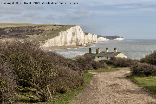 Seven Sisters and the Coastguard Cottages Framed Mounted Print by Len Brook
