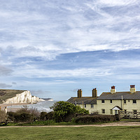 Buy canvas prints of The Seven Sisters and the Coastguard Cottages by Len Brook