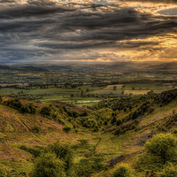 Buy canvas prints of  Sunrays over Montgomeryshire, Wales by Black Key Photography