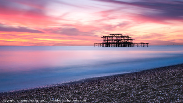 Sunset at West Pier Brighton Framed Mounted Print by Emma Varley