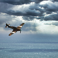 Buy canvas prints of Hawker Hurricane over the English Channel by tim miller