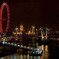 Buy canvas prints of London eye and millennium pier at night by tim miller
