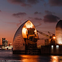 Buy canvas prints of Thames barrier at sunset by tim miller