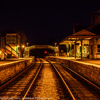 Buy canvas prints of Corfe Castle station at night by Richard Murgatroyd