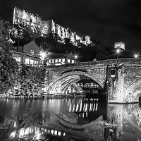 Buy canvas prints of  Durham Castle by Night Lights in Black and White by Naylor's Photography