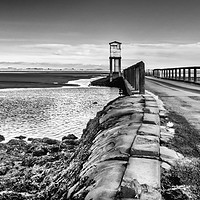 Buy canvas prints of Refuge of Lindisfarne Causeway in Mono by Naylor's Photography