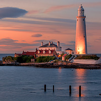 Buy canvas prints of Night draws in at St Mary's Lighthouse by Naylor's Photography