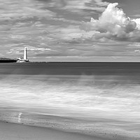 Buy canvas prints of St Mary from the beach in mono by Naylor's Photography