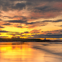Buy canvas prints of Sunset Reflections on Bamburgh Beach by Naylor's Photography