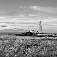 Buy canvas prints of Twilight at St Mary's Lighthouse Mono by Naylor's Photography