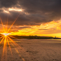 Buy canvas prints of Sunburst and Bamburgh Beach by Naylor's Photography