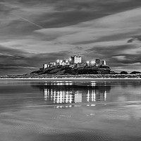 Buy canvas prints of Bamburgh Castle Reflections in Mono by Naylor's Photography