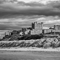 Buy canvas prints of Sunset at Bamburgh Castle in B&W by Naylor's Photography