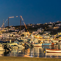 Buy canvas prints of Mykonos Fishing boats at Night by Naylor's Photography