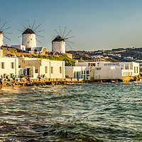 Buy canvas prints of Mykonos town cliff top Windmills by Naylor's Photography