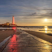 Buy canvas prints of Red lighthouse at night Sailors delight by Naylor's Photography