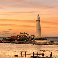 Buy canvas prints of Rich red sunset St Mary's lighthouse by Naylor's Photography