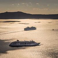 Buy canvas prints of Cruise boats visitingSantorini  by Naylor's Photography