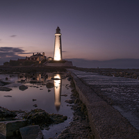 Buy canvas prints of  Lighthouse at Night by Les Hopkinson