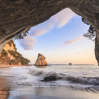 Buy canvas prints of Cathedral Cove, Coromandel, New Zealand at Dawn by Colin & Linda McKie