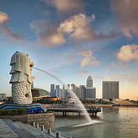 Buy canvas prints of Singapore, The Merlion at Sunrise by Colin & Linda McKie