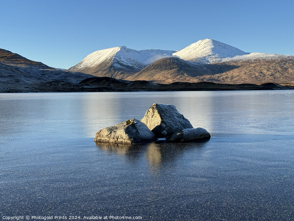 rock in frozen loch , Black Mount , Scotland Picture Board by Photogold Prints
