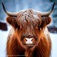Highland cow in the snow