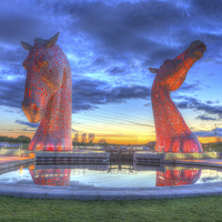 Buy canvas prints of the Kelpies at sunset by Photogold Prints