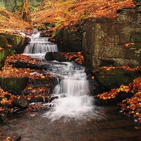 Buy canvas prints of  Lumsdale waterfalls near Matlock,Derbyshire by sharon turner