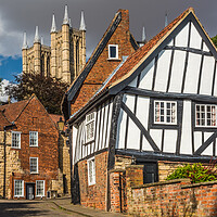 Buy canvas prints of Crooked House and Lincoln Cathedral, Steep Hill, Lincoln by David Ross