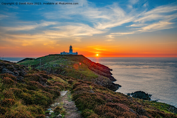 Strumble Head Lighthouse Sunset Picture Board by David Ross