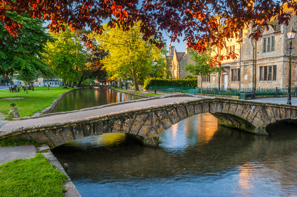 Bourton-on-the-Water Cotswolds Footbridge Picture Board by David Ross