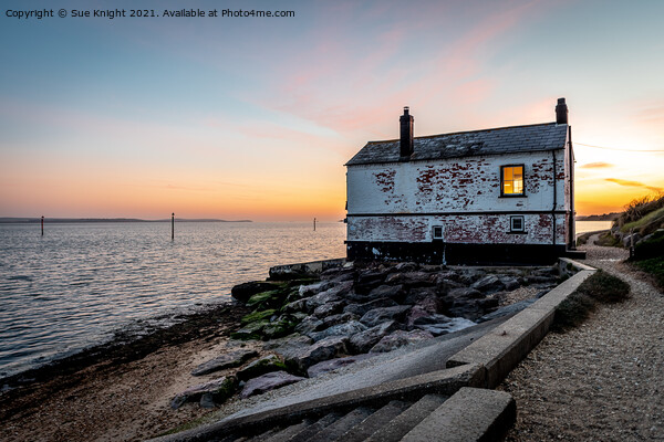 Evening glow - the Boat House at Lepe Picture Board by Sue Knight