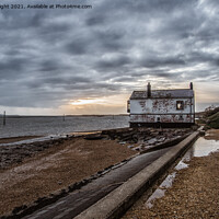 Buy canvas prints of Moody scene of the watch house at Lepe Beach by Sue Knight